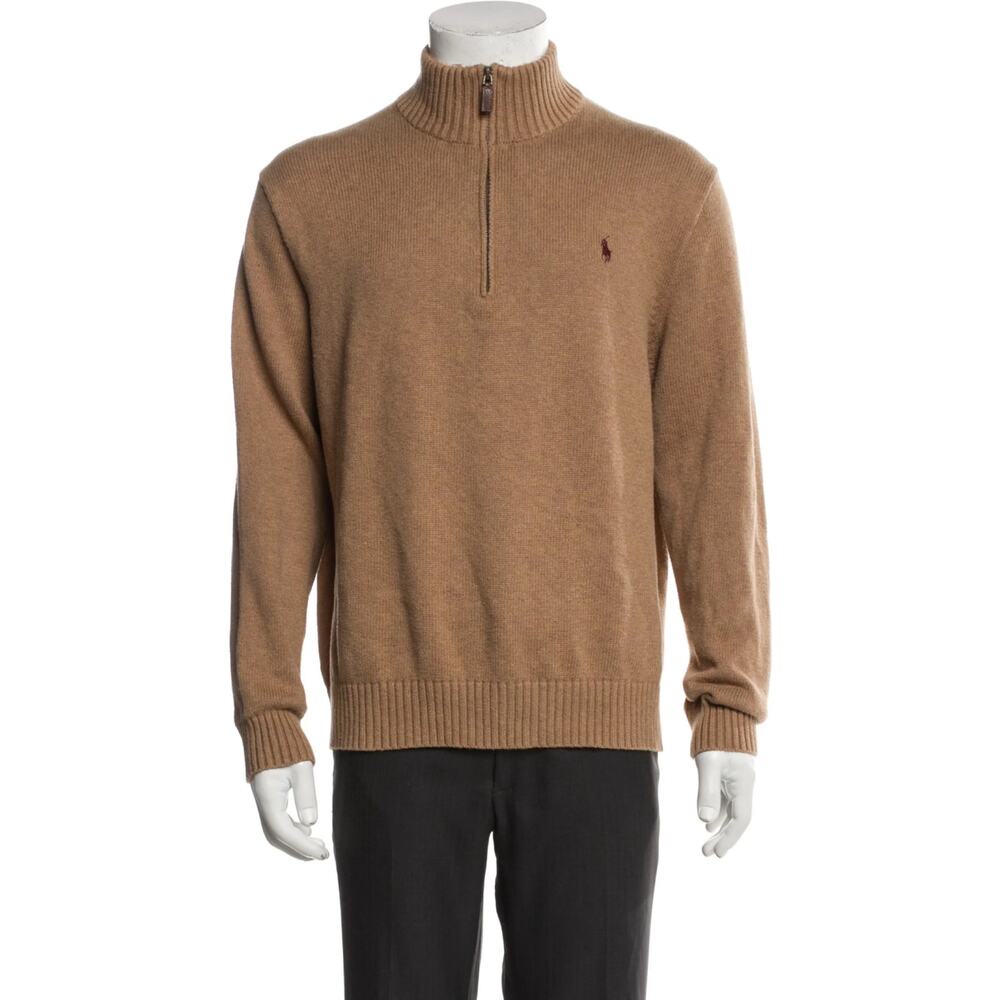 NWOT POLO RALPH LAUREN Sweater XL Brown 1/4 Zip Mock Neck Pony-Logo Cotton